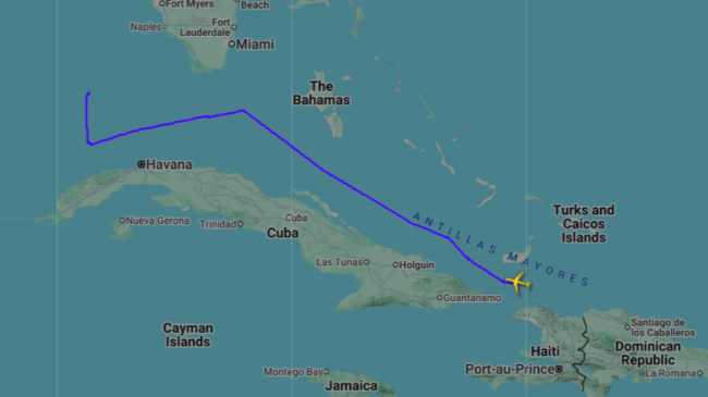 Trayecto del avión de reconocimiento RC-135V/W Rivet Joint al norte de Cuba.