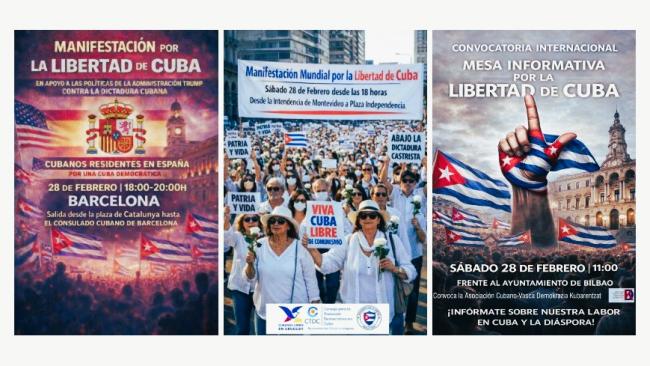 Convocatorias de exiliados cubanos en tres ciudades.