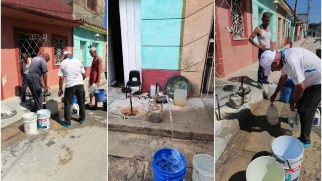 Vecinos acuden a abastecerse de agua en un pozo particular.