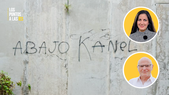 La activista Rosa María Payá y el economista Elías Amor. De fondo, una pintada en La Habana.