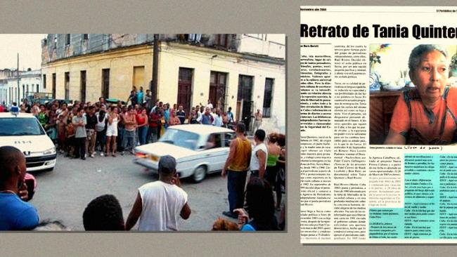 Montaje: detención de Raúl Rivero el 18 de marzo de 2023 en La Habana, y recorte de periódico con la periodista Tania Quintero.