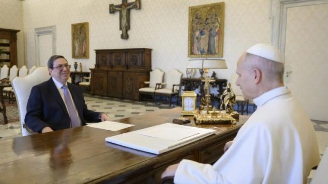 Reunión de Bruno Rodríguez con el papa León XIV en el Vaticano, en febrero de 2026.
