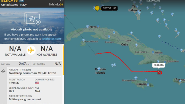 El MQ-4 de la Marina de EEUU en su movimiento sobre Cuba.