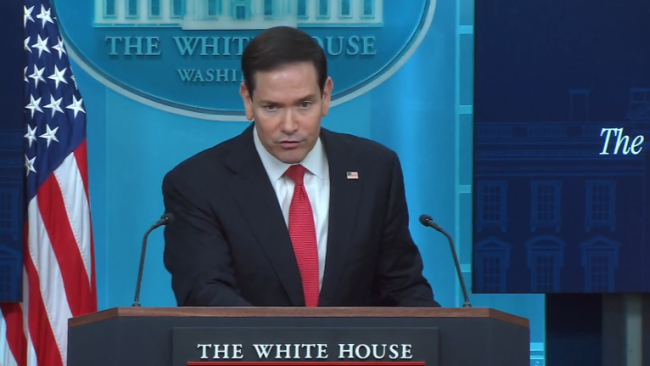 Marco Rubio en una conferencia de prensa en la Casa Blanca.