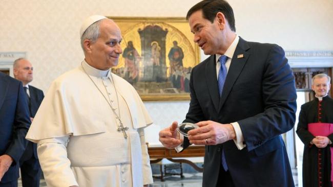 Marco Rubio y León XIV este viernes en el Vaticano.