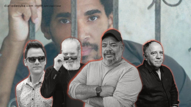 De izq. a der.: Arlés del Río, Jorge Perugorría, Kcho y Fabelo. Al fondo, Luis Manuel Otero Alcántara.