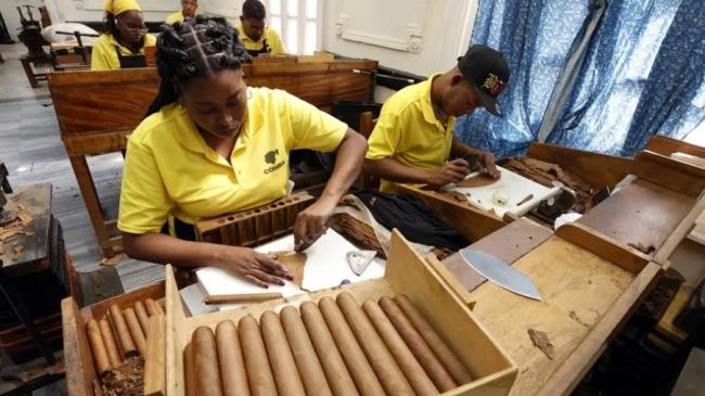Trabajadores de una fábrica de tabacos en La Habana. 