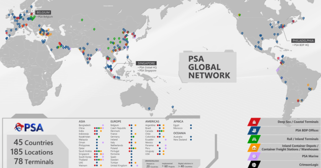 Mapa de operaciones de PSA International.