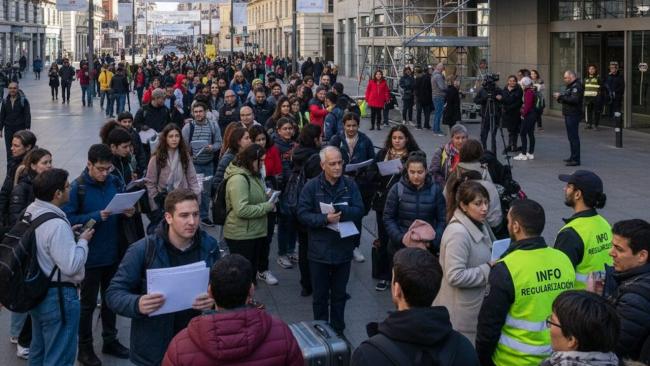 Colas para la regularización en Madrid.