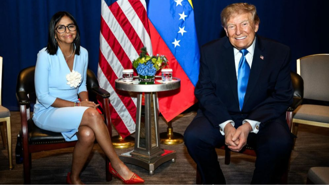 Delcy Rodríguez y Donald Trump.