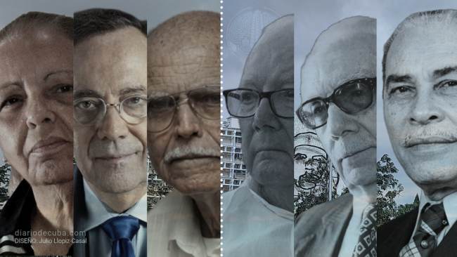 Los opositores Martha Beatriz Roque, Carlos Alberto Montaner y Huber Matos, y los oficialistas Armando Hart, Juan Marinello y Blas Roca.