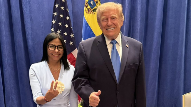 Delcy Rodríguez y Donald Trump.