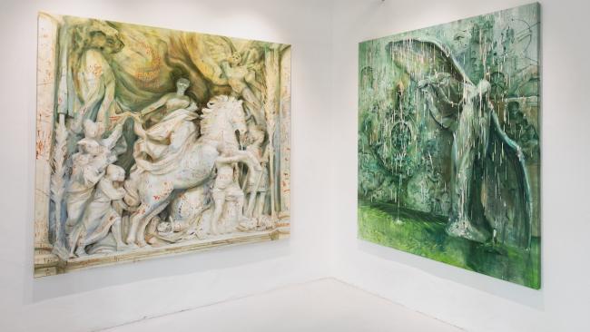 Obras de 'En piedra', exposición individual de Héctor Onel Guevara.
