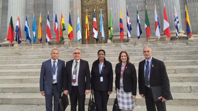 Delegación cubana frente al Congreso de los Diputados, en Madrid.