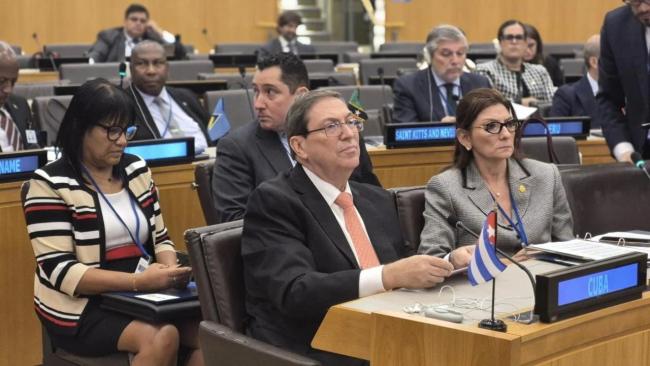 El canciller Bruno Rodríguez y funcionarios del régimen en la ONU.