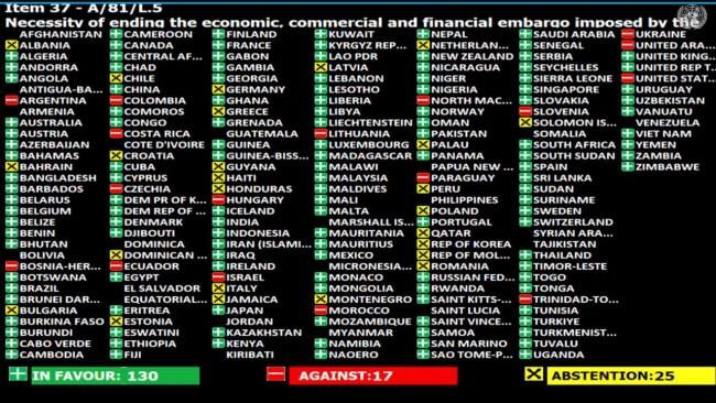Votación sobre el embargo este miércoles en la ONU.