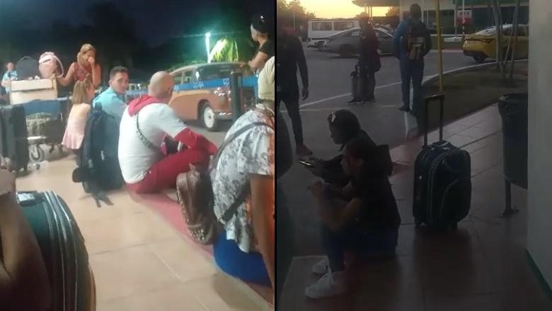Cubanos varados en el aeropuerto Frank País de Holguín.