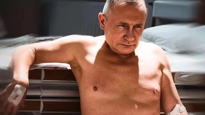 Fotograma de la película, con la imagen de Putin generada por IA.