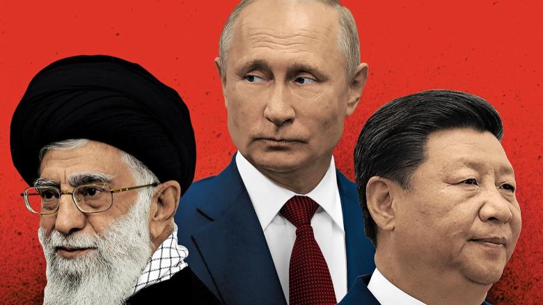 Jomeini, Putin y Ping, líderes de Irán, Rusia y China.