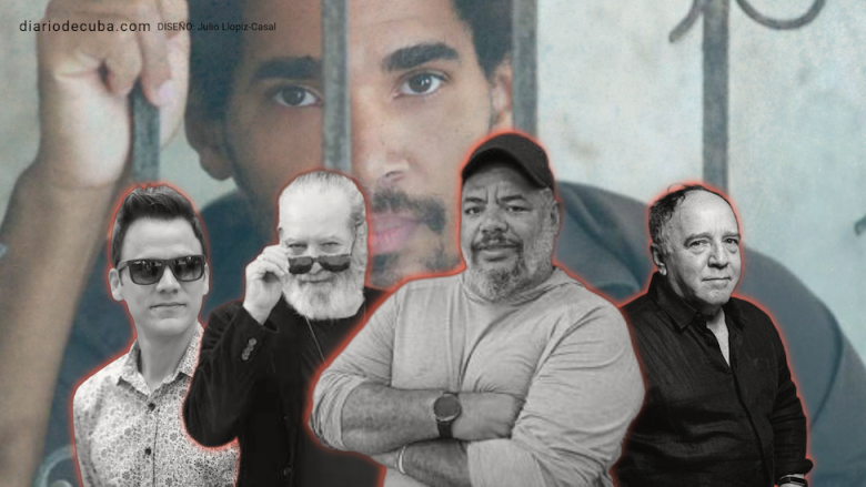 De izq. a der.: Arlés del Río, Jorge Perugorría, Kcho y Fabelo. Al fondo, Luis Manuel Otero Alcántara.