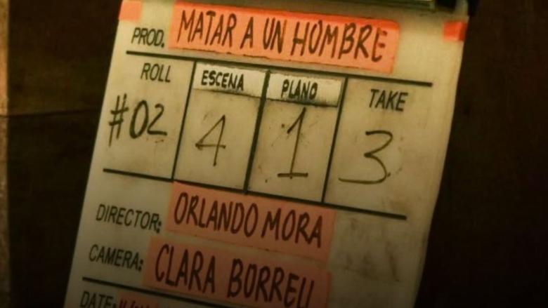 Claqueta durante la filmación de 'Matar a un hombre'.