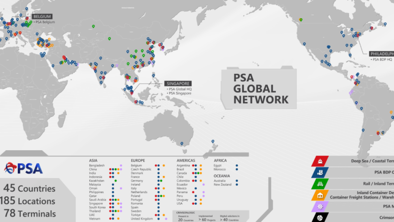Mapa de operaciones de PSA International.