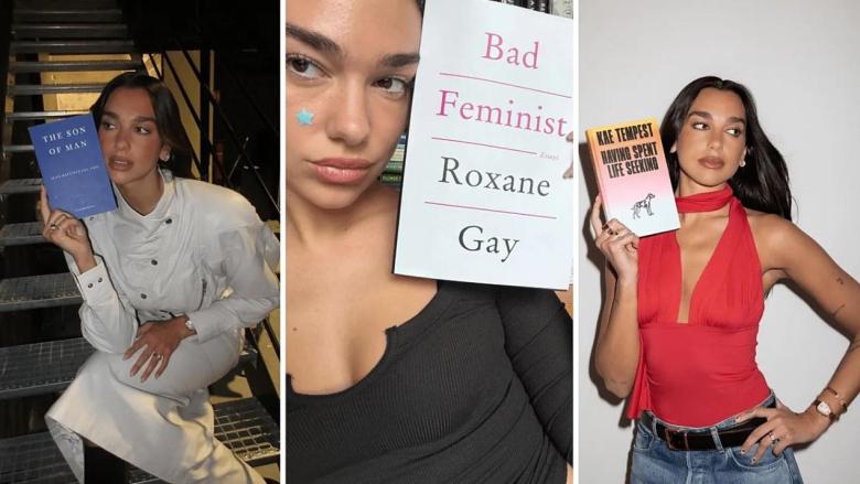 Dua Lipa promoviendo obras literarias.