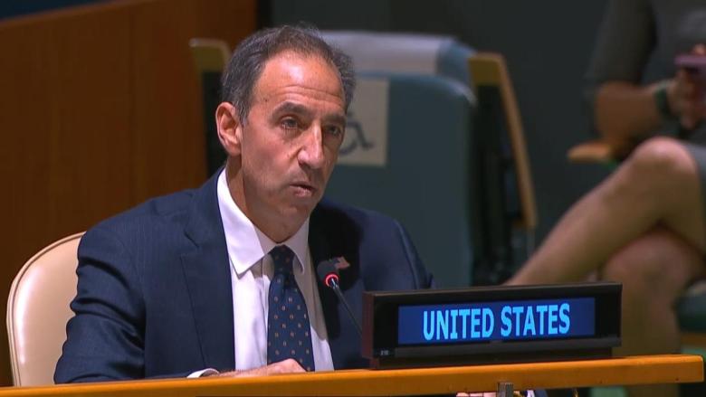 Jeff Bartos durante su intervención ante la Asamblea General de la ONU.