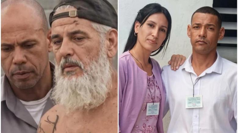 Los religiosos Ariel Limia (i) y Maikel Pupo y su esposa (d).