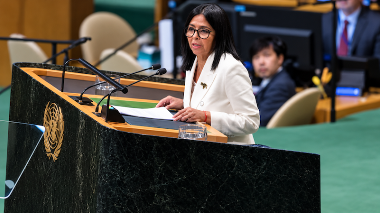 Delcy Rodríguez hace uso de la palabra en la ONU.